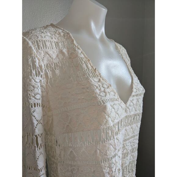 Milly Cabana Size Small Crochet Shift Mini Dress White V Neck Long Sleeves - Picture 7 of 14